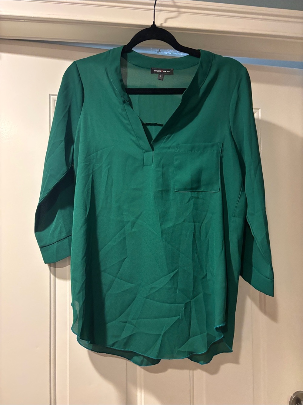 NWT moa moa Lush dark green V-neck tab-sleeve tunic blouse